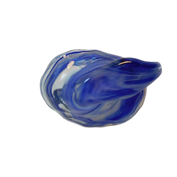Hand Blown Art Glass Basket Bowl W/Handle Blue 6.5x5x4.5" - Picture 9 of 9